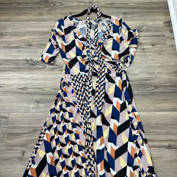 Jeanette Glass Dresses & Skirts - Jeanette Wrap Chic Geometric Maxi Dress in Blue and Orange